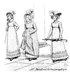 &39;Sra. Bennet e suas duas garotas mais jovens, ilustração de &39;Pride und Prejudice&39; de Jane Austen, edição publicada em 1894